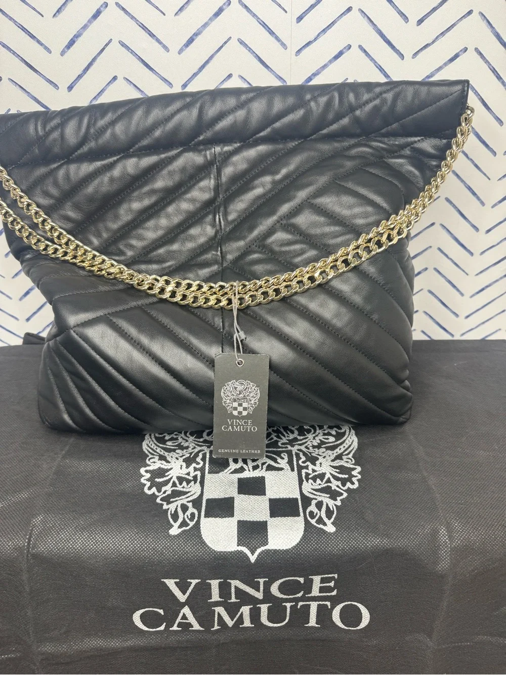 NWT Vince Camuto Black Quilted Leather Bag